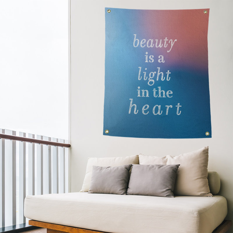 Tapisserie en polyester en citation de beauté, H 59 pi x l 50 po, Bleu / Rose