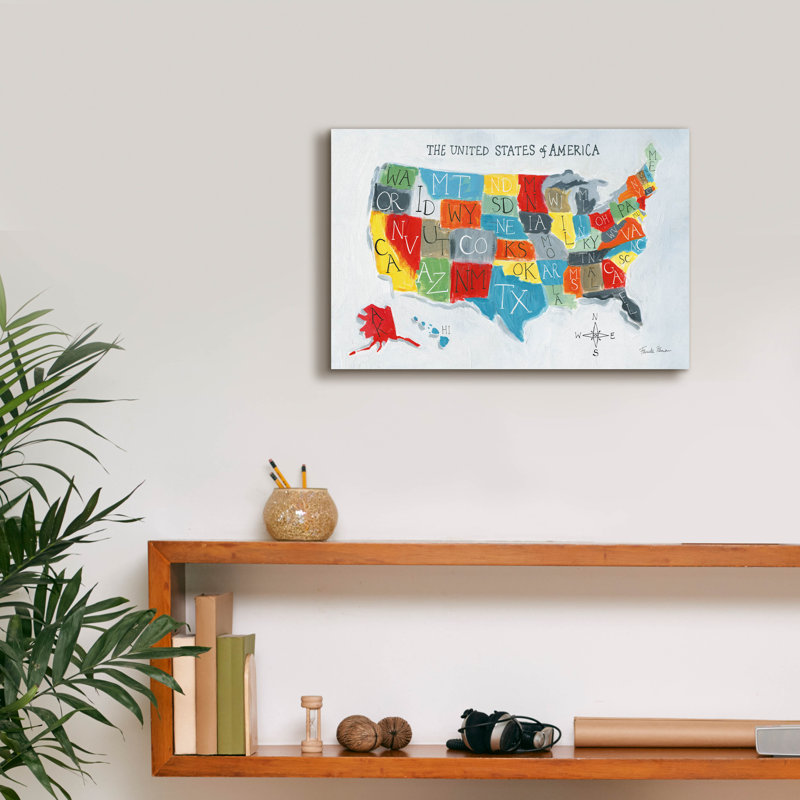 Toile épique «Us Map» par Farida Zaman, 18 po x 12 po, H 12 po x l 18 po