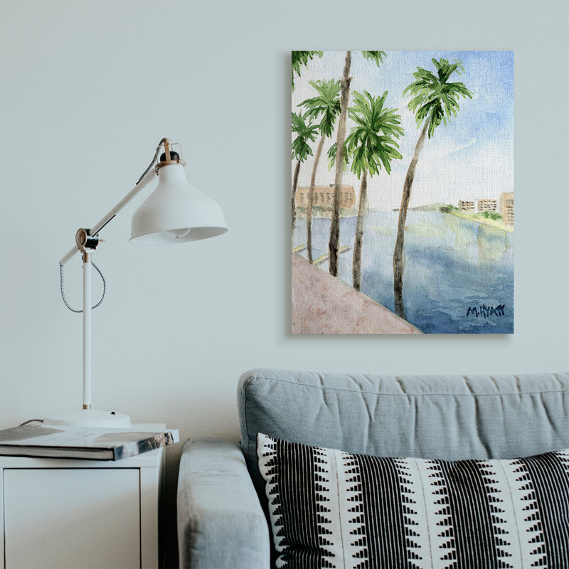 Paysage de palmiers tropicaux au bord de la rivière, Toile tendue, H 40 po x l 30 po