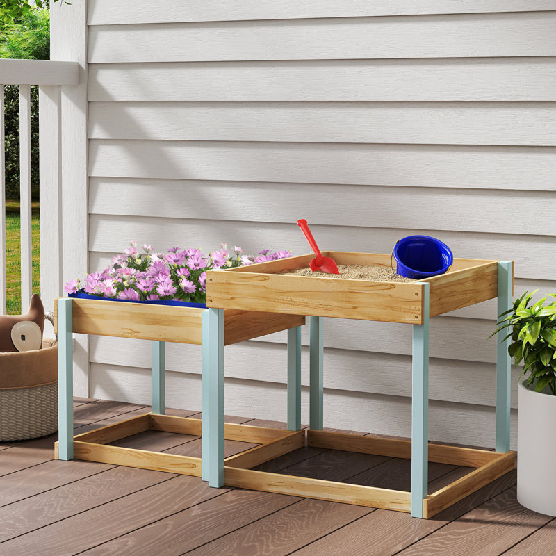 HOMCOM 152.4cm x 152.4cm Fir Wood Square Sandbox with Cover