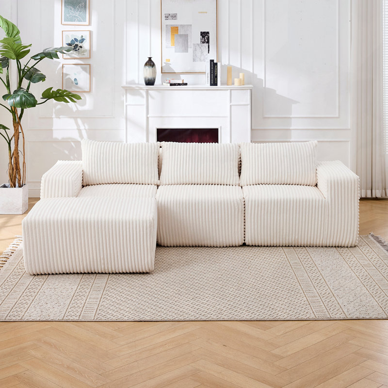 Canapé rembourré en forme de L avec sièges profonds, Polyester blanc