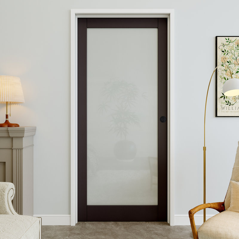 Portes intérieures à noyau solide en verre givré pré-fini 1-Lite avec cadre de porte et poignée sphérique, Gauche