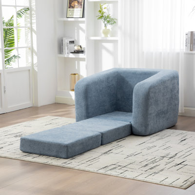 Canapé-lit simple pliable de 40 po avec accoudoirs et dossier, lit d'appoint convertible en chenille désossée avec matelas pour lit d'appoint, salon, chambre à coucher, dortoir, bleu clair