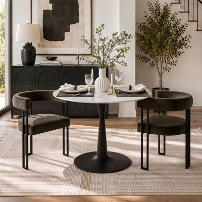 2 - Person Dining Table Sets With Round Table & 2 Upholstered Velvet Armchairs