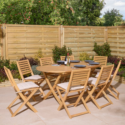 Rowlinson Ashdown Folding 8 Seat Oval Dining Set with Cushions