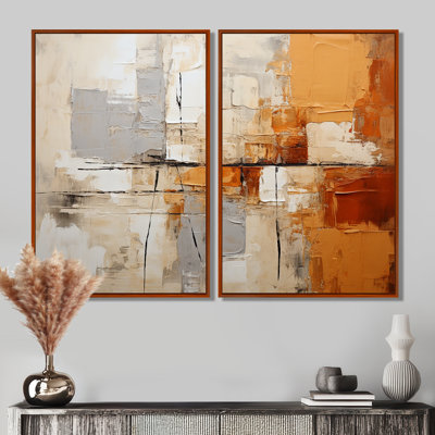 Impressions gris, jaune et orange - Décoration murale moderne 2 panneaux