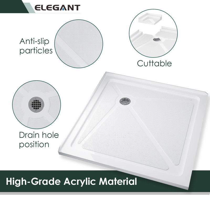 Elegant White Acrylic 36" Square Shower Pan with Drain