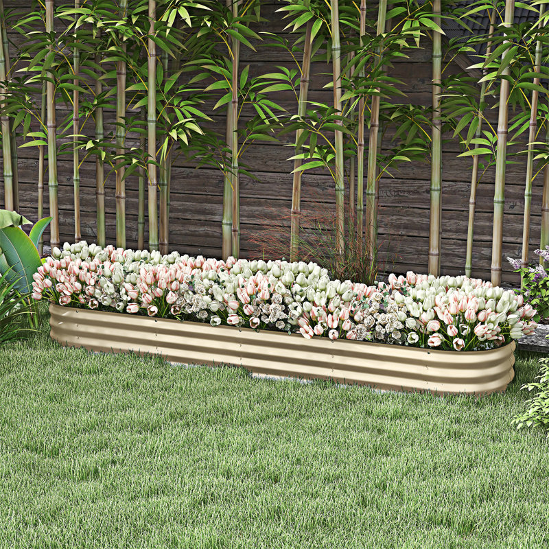 Boîte à fleurs surélevée en métal galvanisée avec bordure de sécurité, H 11,76 po x l 94,51 po x P 24,51 po, Blanc