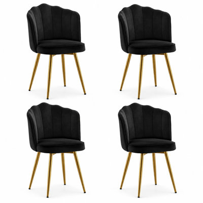 Ensemble de chaises de salle à manger en velours 4 pièces, 4 chaises d'appoint rembourrées avec pieds en métal doré, chaises de salle à manger de cuisine moderne avec dossier incurvé et siège rembourré, pour salle à manger, salon, meuble-lavabo