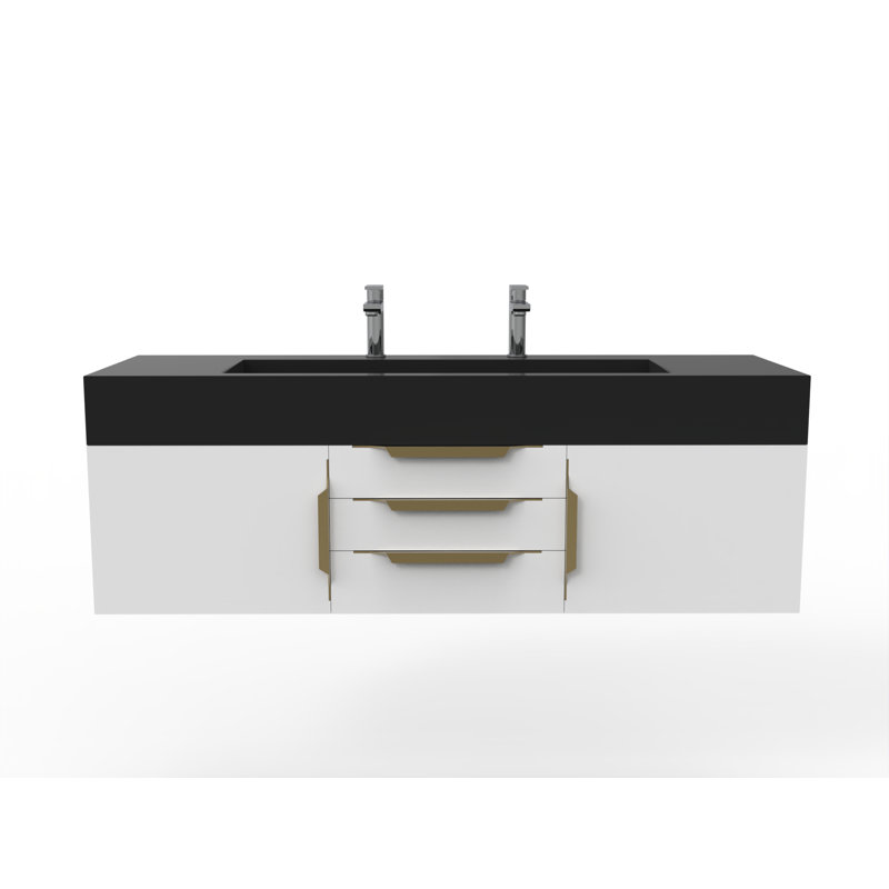 Ensemble de meuble-lavabo simple 60 po Nile, Noir, Blanc, Nickel brossé