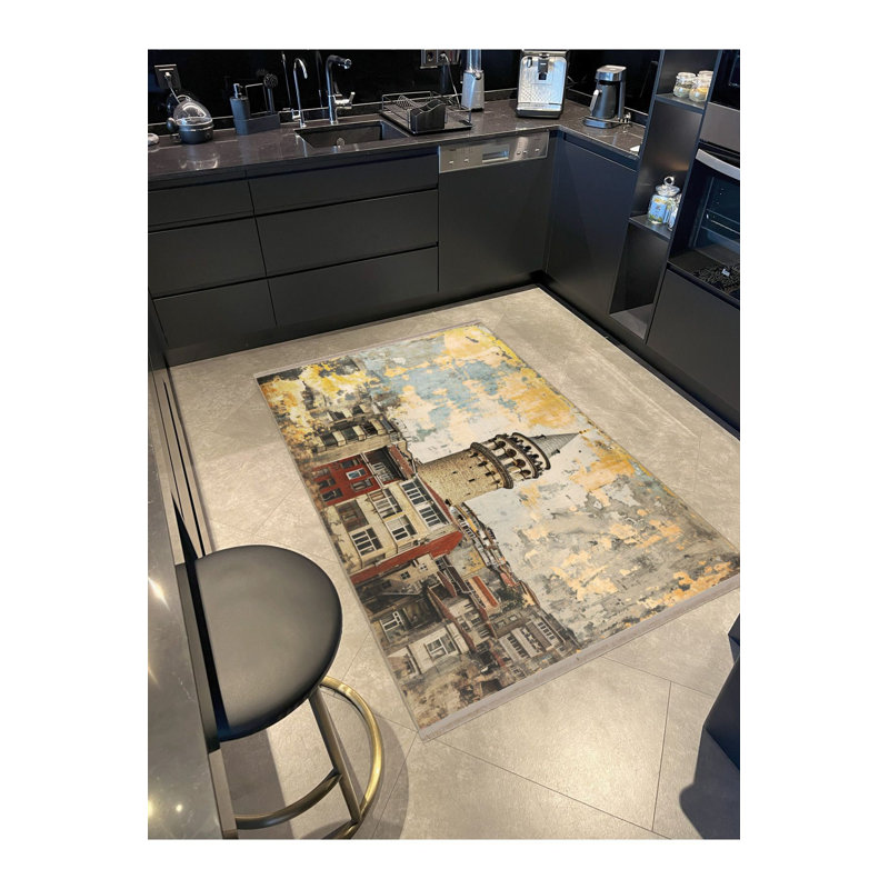 Tapis multicolore à motif de tour lavable à motif de tour Waso, Tapis de couloir 2 pi 6 po x 6 pi 7 po inclus