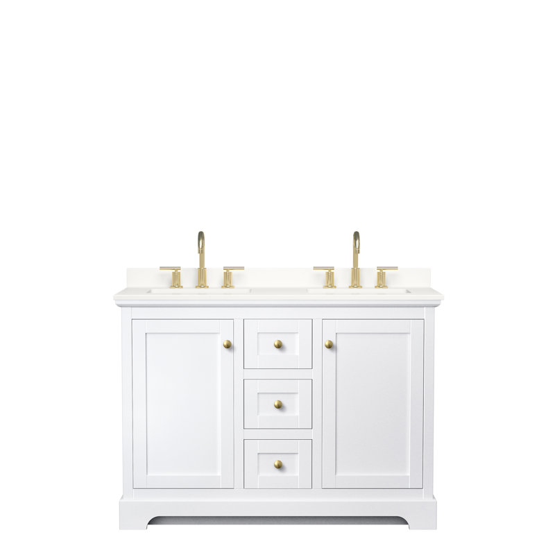 Avery 48'' Double Bathroom Vanity with Quartz Top, WDX13497, White, Brushed Gold