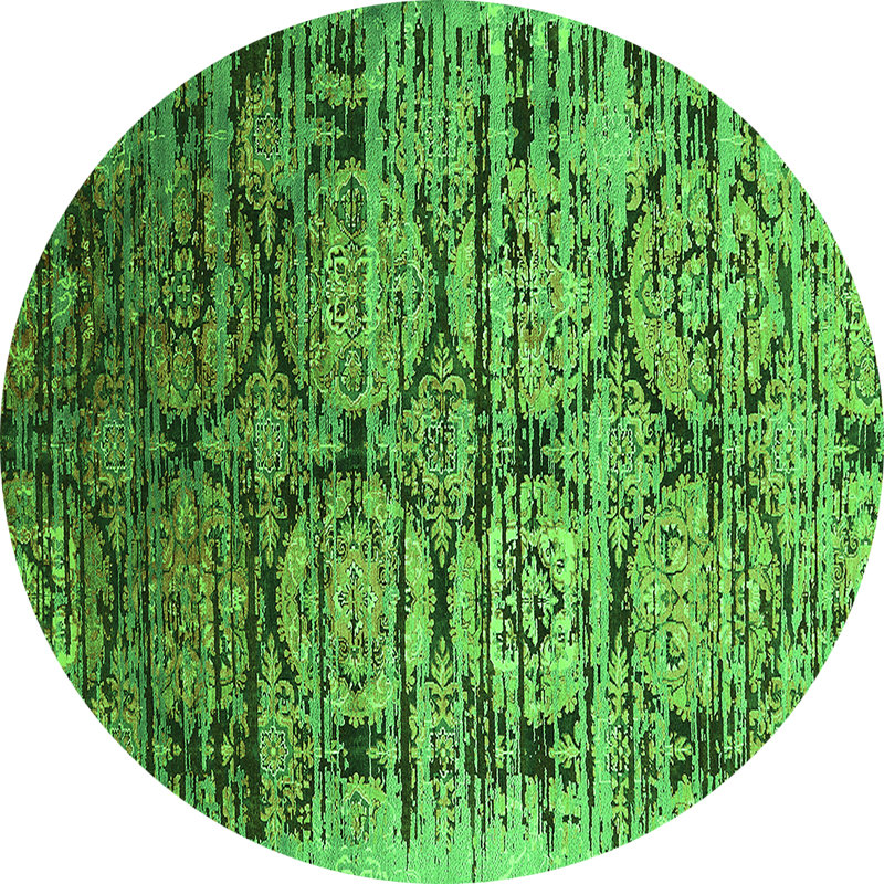 Tapis oriental en chenille / polyester tissé à la machine en vert / noir, Rond 4 pi