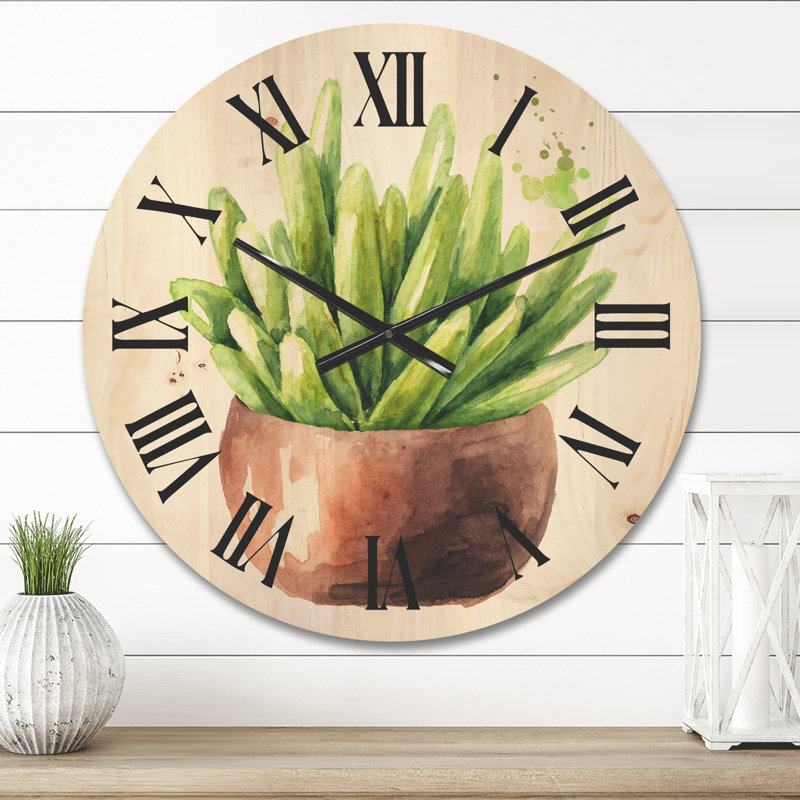 Horloge murale Succulent Flower in Terracotta Pot I, Moyen