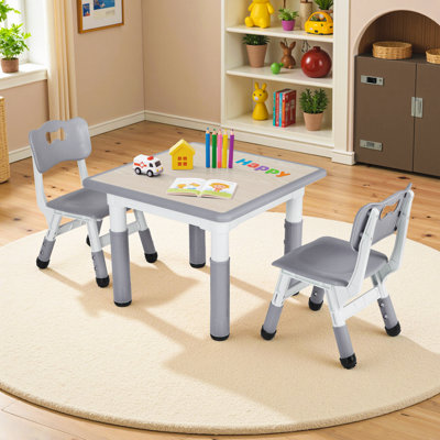 Kids Table And Chairs, Height Adjustable Toddler Table And Chair Set, Non-Slip Legs & Easy-Clean Graffiti Desktop (23.6