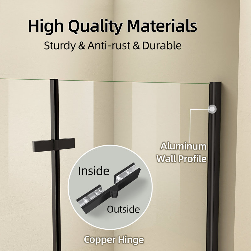 Folding Glass Shower Doors for Bathtub, 48 in. W x 58 in. H Pivot Frameless Tub Shower Door, Tempered Glass Shower Panel Screen