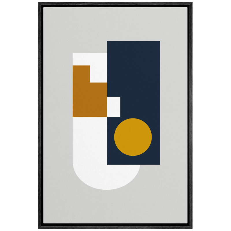 "Signature", impression sur toile encadrée, or, blanc et tableau de formes géométriques foncées à motif géométrique, art moderne, alternative multicolore coloré pour le salon, la chambre à coucher et le bureau - 16 po x 24 po - noir