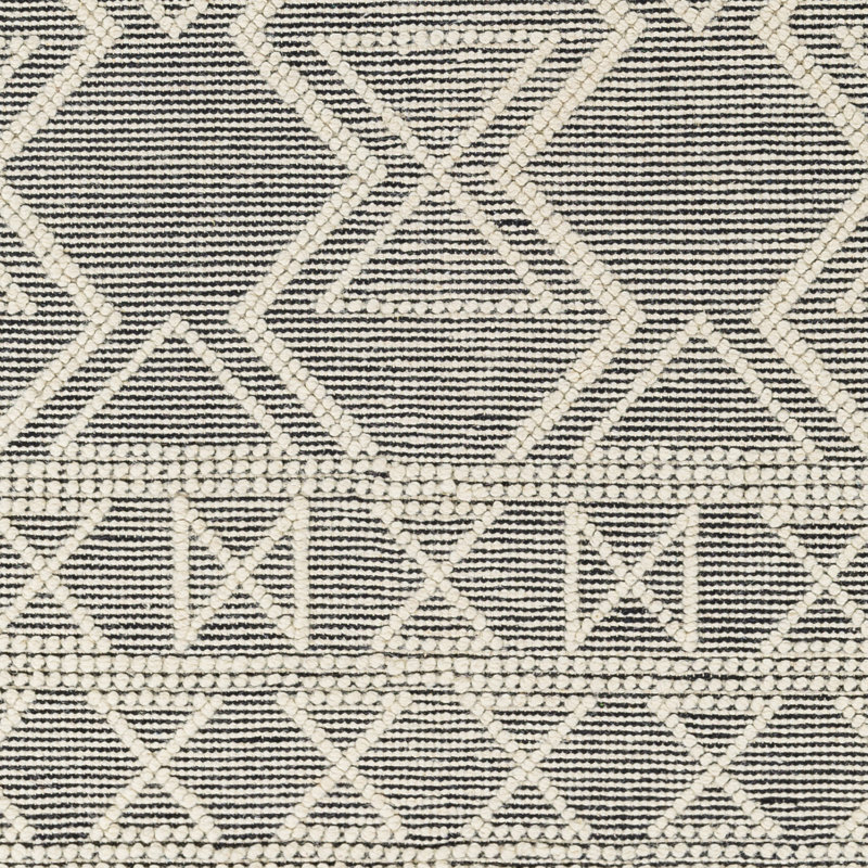Anelisse Geometric Flatweave Area Rug in Charcoal/Beige, Round 5'