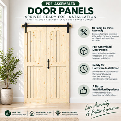 84'' Assembled Solid Spruce Wood Bi-Fold Barn Doors with Installation Hardware Kit