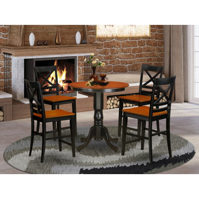 5 Piece Counter Height Dining Set Includes a Round Kitchen Table with Pedestal and 4 Dining Room Chairs, Black & Cherry