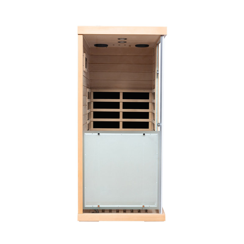 Grand petit sauna en pruche en verre avec ouverture à gauche