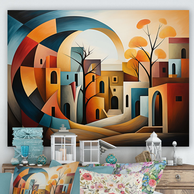 Cubes, décorations de campagne, paysage I - campagne, art mural, salon, Toile tendue, H 30 po x l 40 po