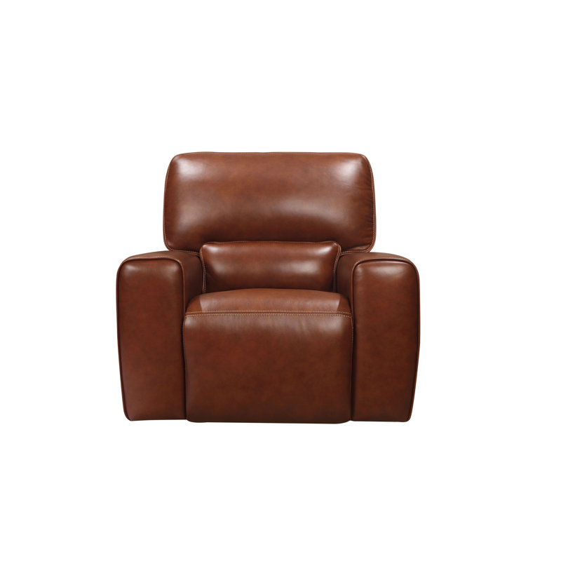 Brown Genuine Leather Power Recliner Loveseat with USB Port