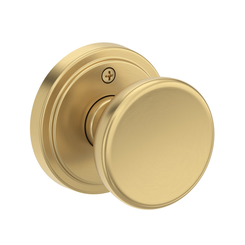 Solvang Passage Knob with Stepped Round Rose in Satin Nickel, Lifetime (PVD) Satin Brass