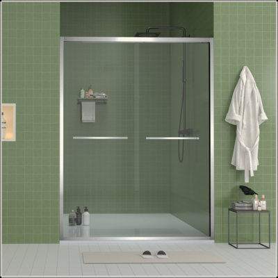 Aluminum Frame Double Sliding Shower Door,Bypass Bathroom Sliding Door With Premium 5/16" (8Mm) Clear Tempered Glass, Hardware Sliding Glass Shower Enclosure
