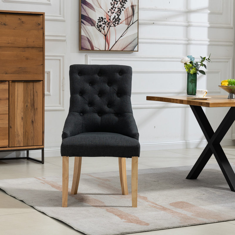 Ravenna 47cm H Linen Upholstered Full Back Dining Chair, Black