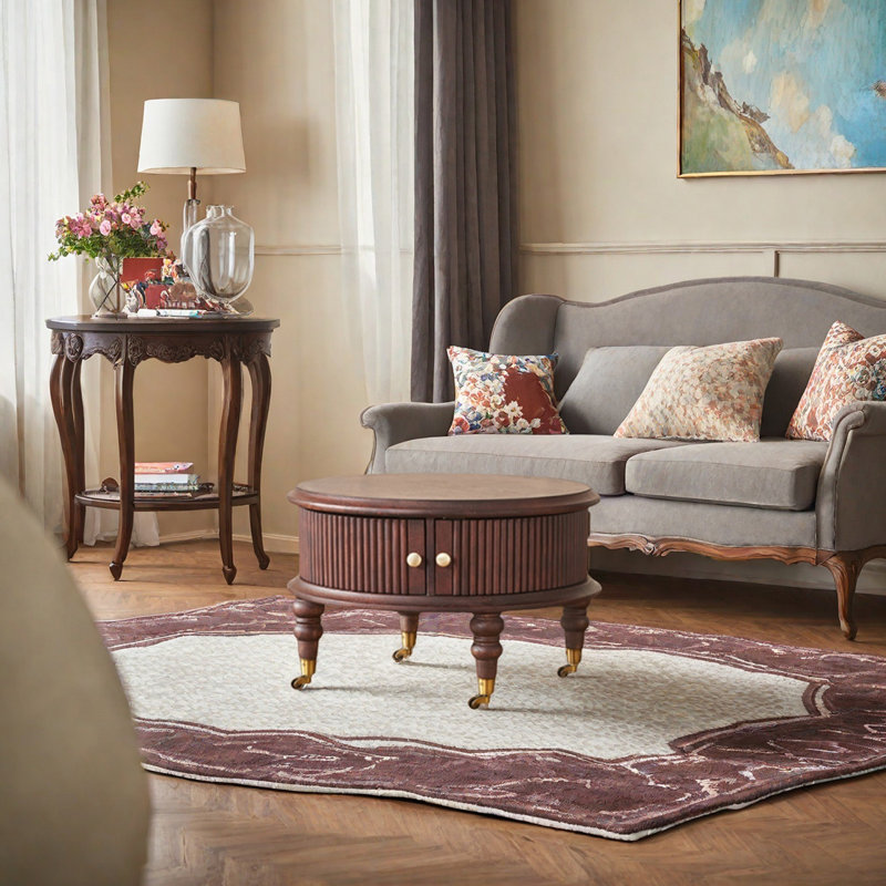 Table basse en chêne massif avec armoire de rangement