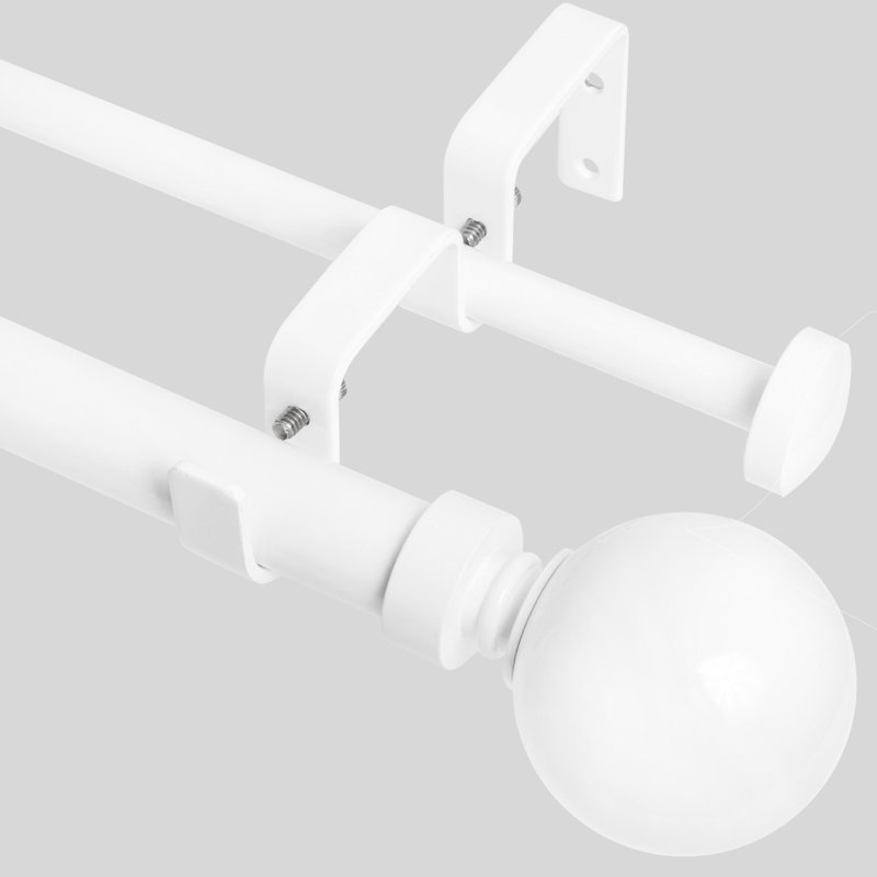 Tringle à rideaux double Eijah, Blanc lustré, 84" - 120"