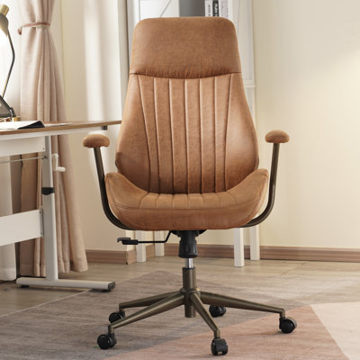 Ergonomic High Back Office Chair, Modern Swivel Desk Chair, Suede Fabric Gaming Chair, Height Adjustable Home Office Chair With Lumbar Support by Latitude Run
