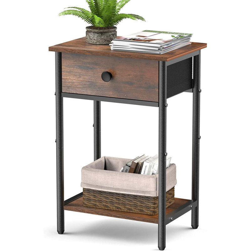 Night Stand Bedside Tables With Drawer Rustic End Table For Small Spaces 2 Tiers Side Table Nightstands For Bedroom, Living Room, Study, Office