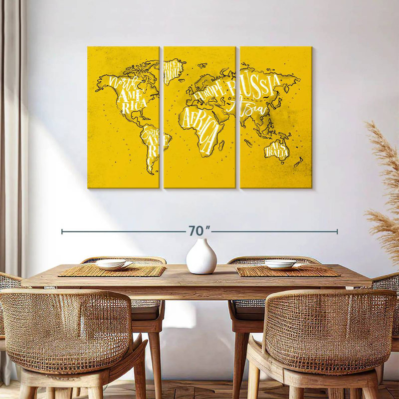 Aliaz Yellow Chromatic World Map, 36" H x 57" W