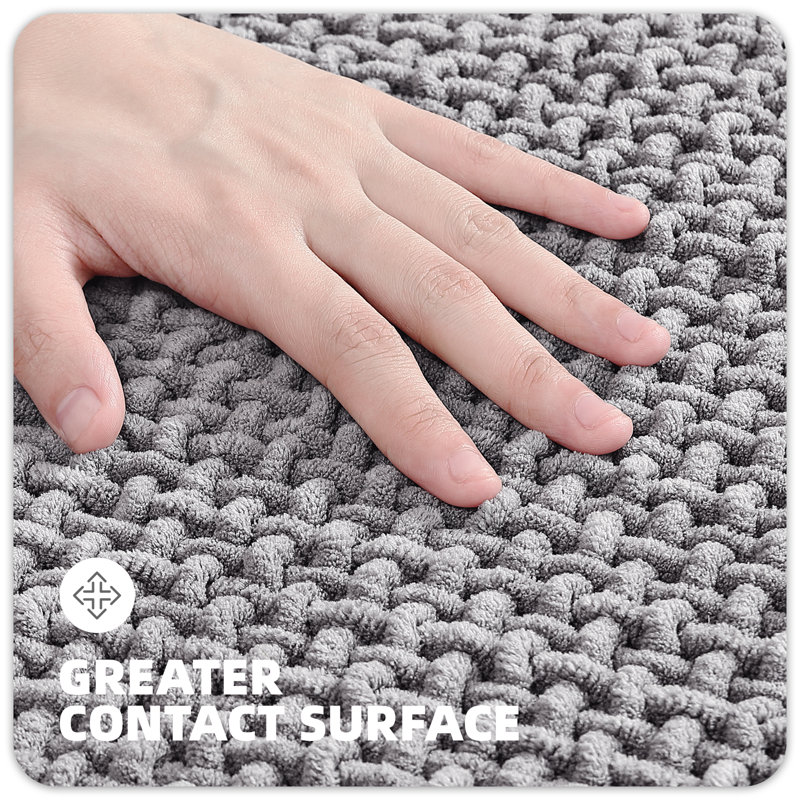 Idalee Bath Rug with Non-Slip Backing, Gray, 16''W x 24''L