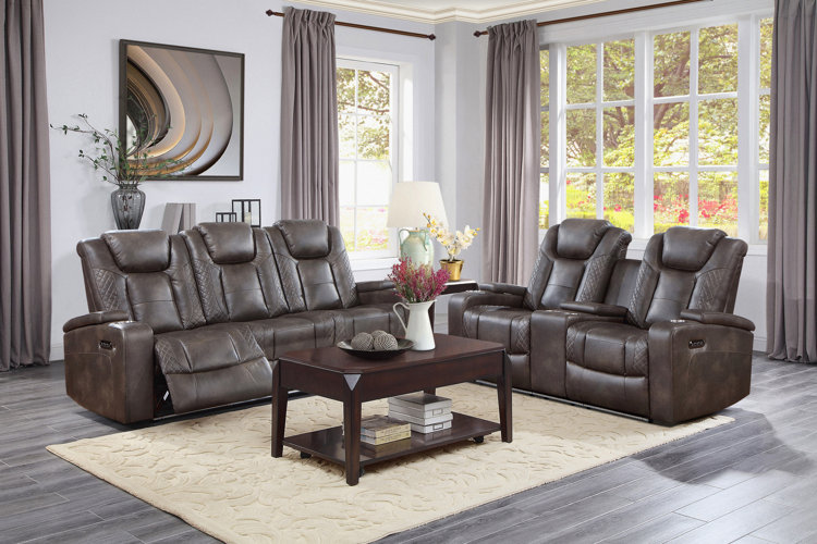 family room with two reclinging leather sofas