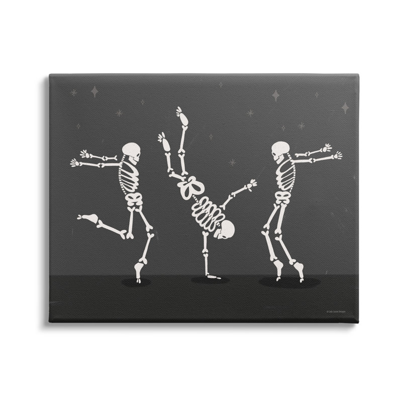 "Three Dancing Skeletons", art mural sur toile par Lady Louise Designs, H 36 po x l 48 po x P 1,5 po
