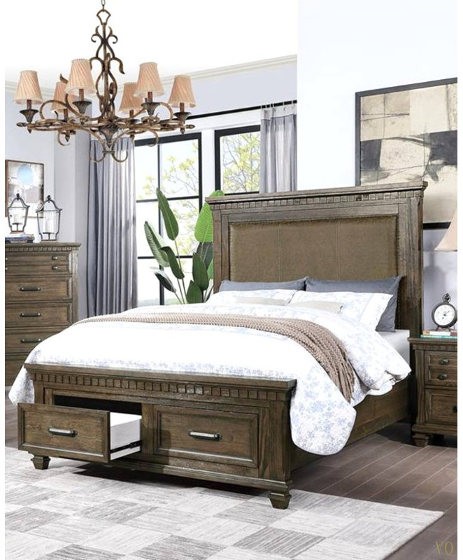 Mobilier de chambre à coucher de style traditionnel avec tête de lit à tiroirs et tête de lit 1 pièce