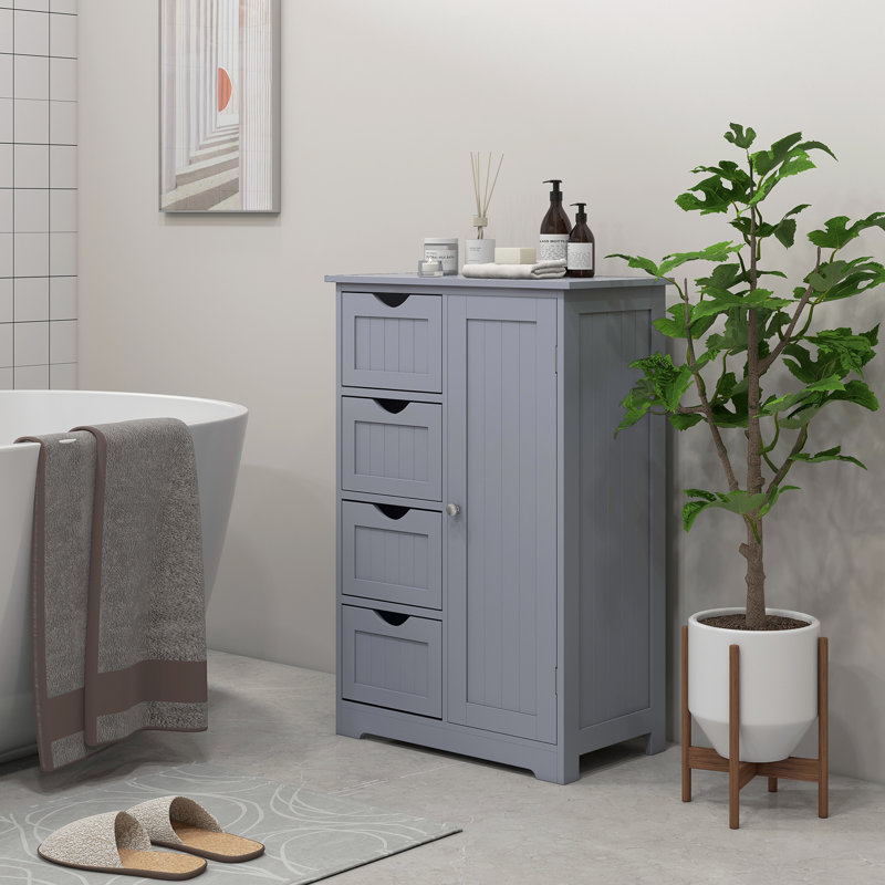 Meuble de rangement de salle de bain Kleankin avec 4 tiroirs et tablette ajustable, Gris
