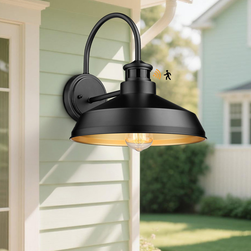 Infrared Motion Sensor Farmhouse Barn Light – Outdoor Wall Sconce, Exterior Wall Fixture, Black, 2-Pack, Matte Black