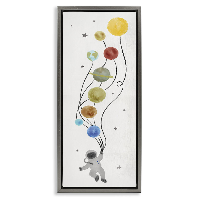 «Whimsical Astronaut Floating Balloon», art mural encadré par Daphne Polselli, Cadre flottant gris lustré, H 31 po x l 15 po