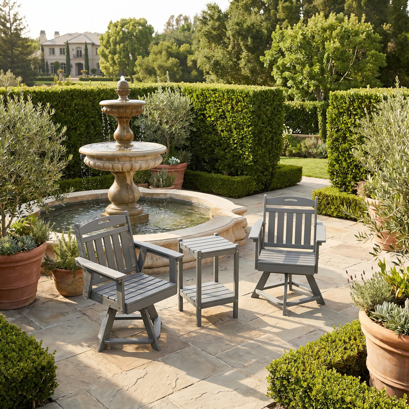 HDPE Outdoor Swivel Dining Chairs (Set Of 2) + Double-Layer Side Table – All-Weather Patio Set