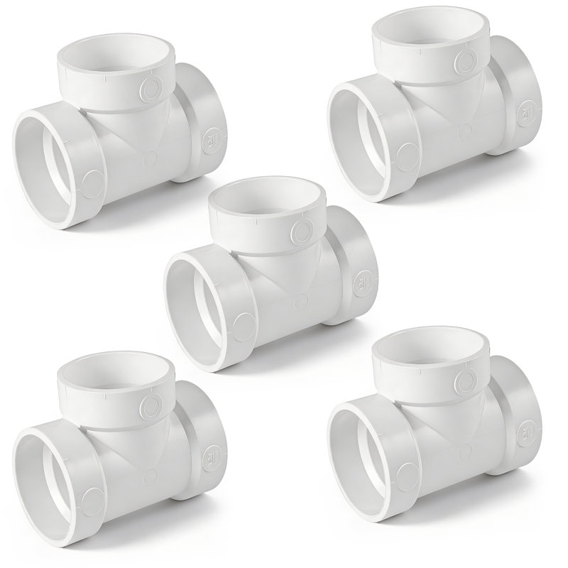Té de ventilation en PVC 4 po 4 po, drain en PVC blanc Hub x Hub x Hub, raccord d'évacuation et d'évacuation, (paquet de 5)