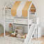 Lit double pleine grandeur avec auvent de style maisonnette, glissoire et bibliothèque intégrée pour enfants et adolescents-124836031