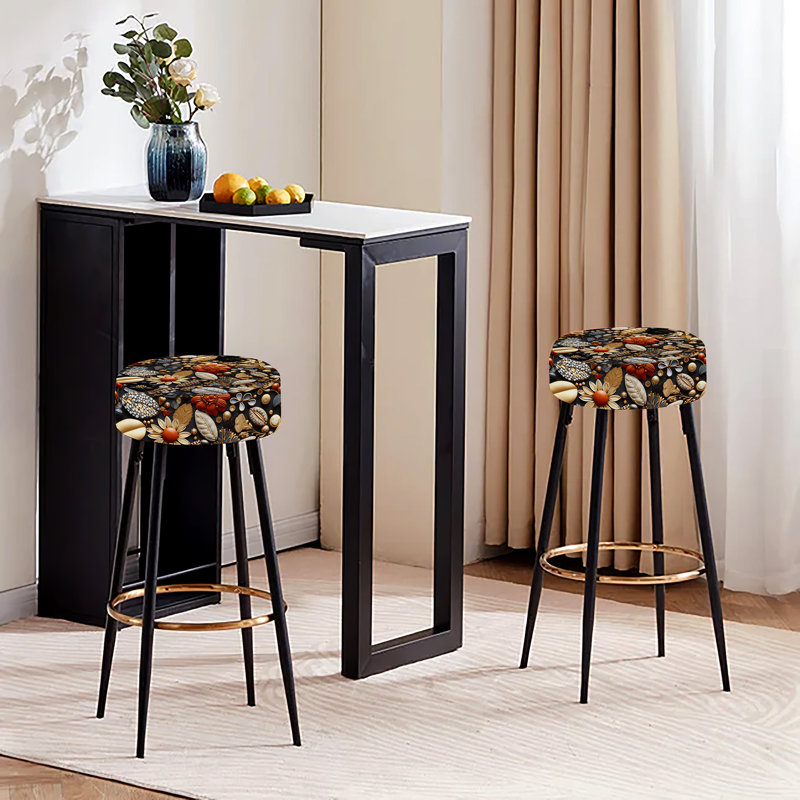 Elodea - Ensemble de 2 tabourets de bar à imprimé, Black Boho Chic I