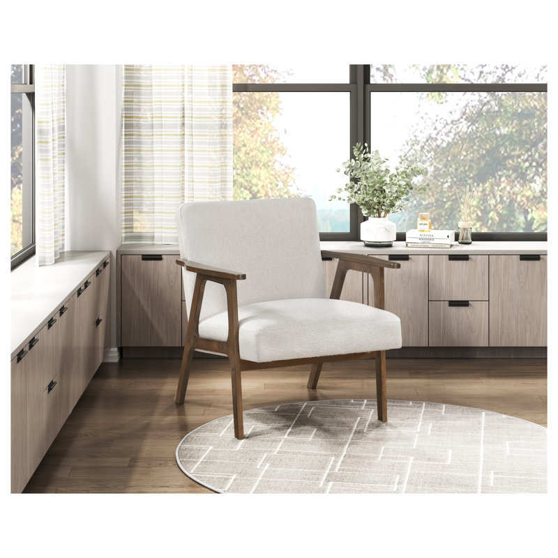 Chaise d'appoint moderne en tissu beige avec structure en bois d'hévéa massif - Meubles de salon contemporains rembourrés