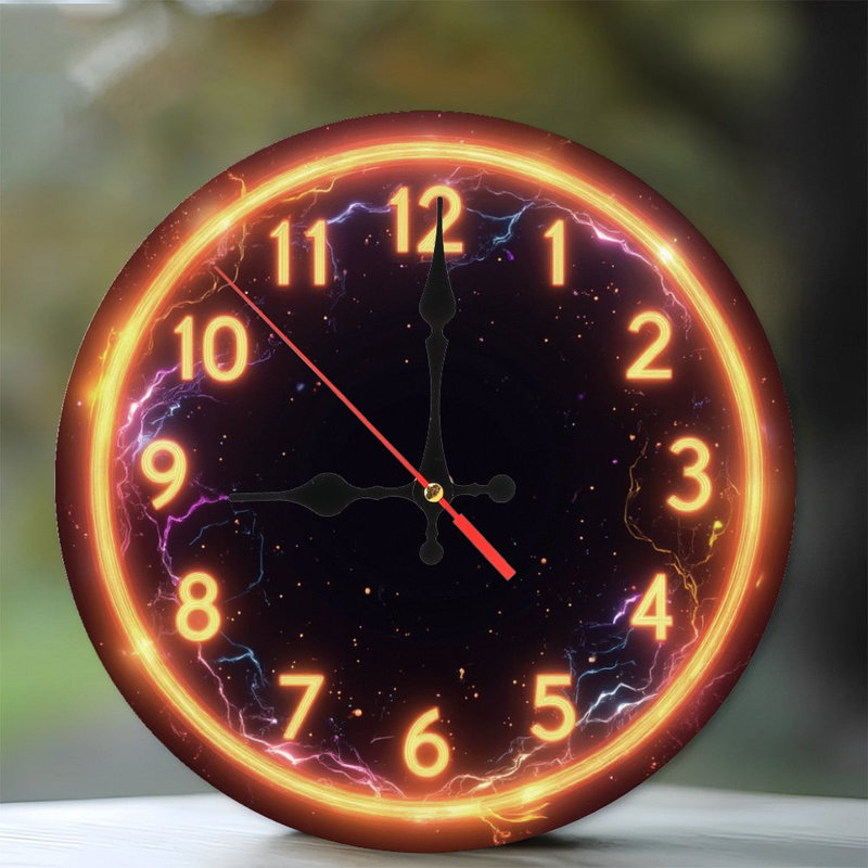 Horloge cosmique lumineuse avec foudre