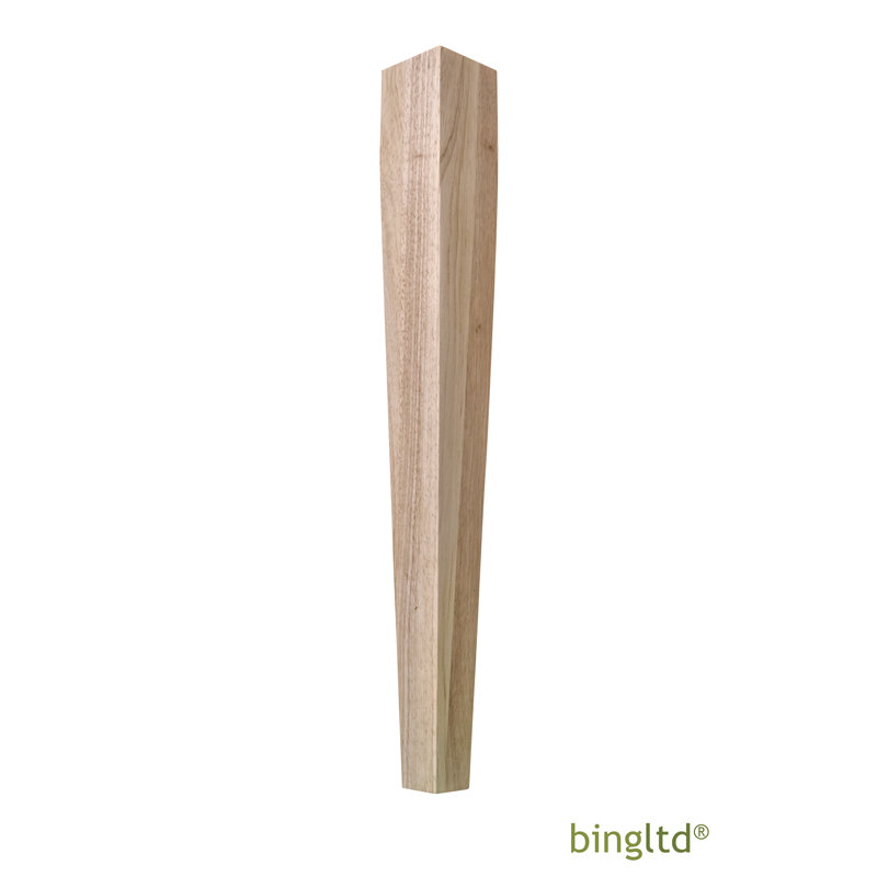 Unfinished Square Tapered Rubberwood Dining Table Leg, 30"