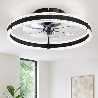  Ventilateur de plafond encastré noir moderne 20 po avec télécommande pour chambre à coucher / salon Cissline